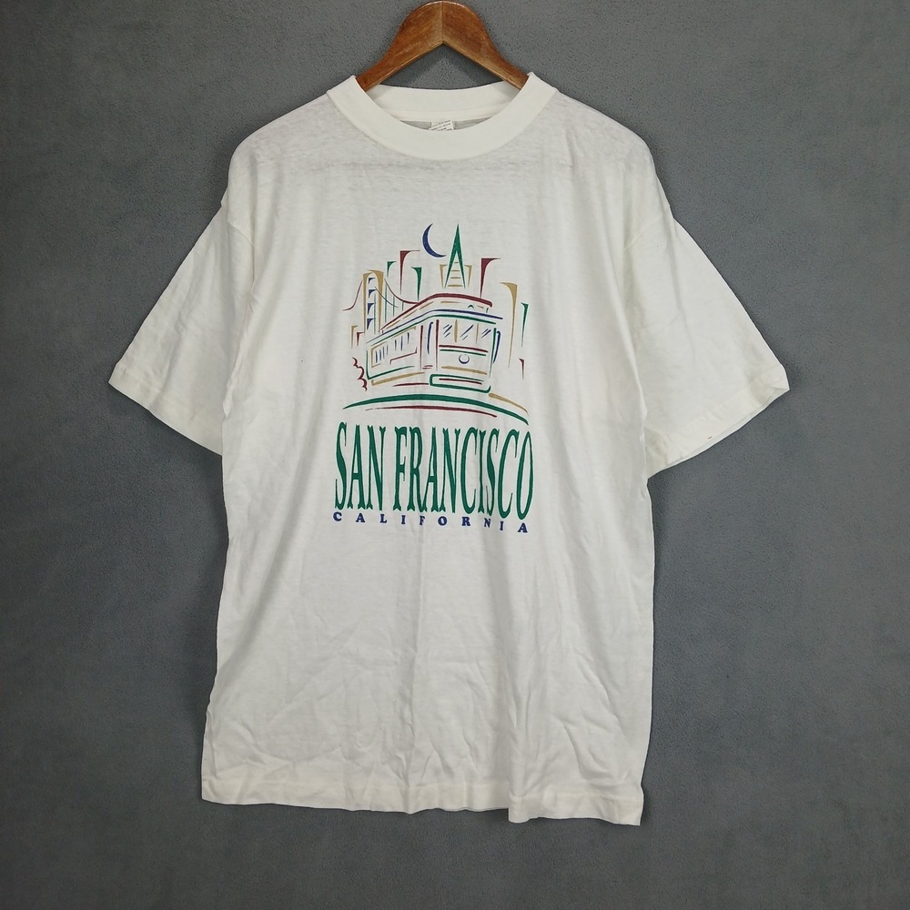 VTG T Shirt Mens Large White Cotton San Francisco California Graphic Crewneck